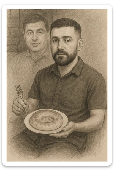 birinchidagi odamni yuziga 2 rasmdagi odamga uzidak qilib chizib bergin xuddu shunday non yen utirganini sticker