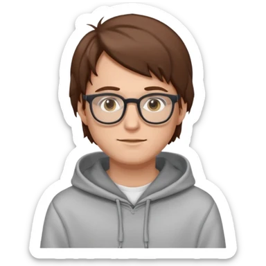 A white guy with glasses and brown hair wearing a hoodie sticker