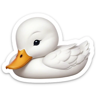 Meme-Worthy Cute Sleeping White Duck Portrait Emoji, Head resting peacefully with a contented smile, showcasing a sleek, graceful build and a luxuriously soft pure white plumage, eyes shut in a serene, restful nap, Simplified yet hilariously adorable features, highly detailed, glowing with a soft, drowsy light, high shine, relaxed and utterly lovable, stylized with an air of playful laziness, bright and heartwarming, soft glowing outline, capturing the essence of a comically sleepy duck, so meme-worthy it feels like it could instantly become the next viral sensation of adorable slumber! sticker