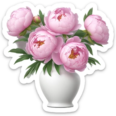 Pink peonies in white vase ￼ sticker