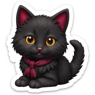 black kitten with a burgundy knot sticker