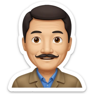 Older Chinese man with dark hair and full turn down mustache sticker