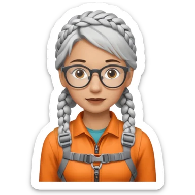 young climber woman with white/grey braided hair and glassess sticker