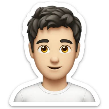 young white European guy with a white shirt and black short hairs sticker