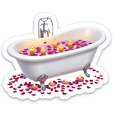 A white bathtub with warm water, with flower petals and scented candles, romantic lush warm colors sticker