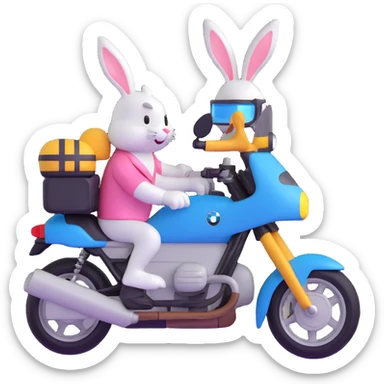 Easter bunny riding a BMW boxer motorcycle sticker