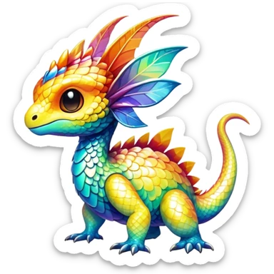 Exotic tropical shiny rare multi-colored epic cute Fakémon-creature, full body, with random markings sticker