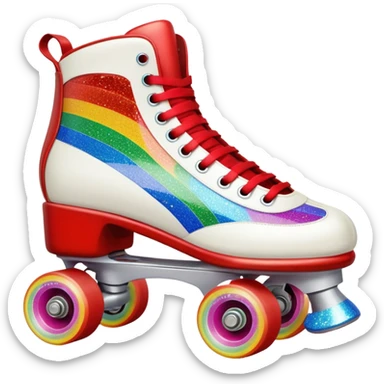 red vintage glitter roller skate with a white leather boot, rainbow stripes glitter sticker
