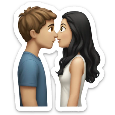 White boy with short brown hair couple kiss white girl with long black hair sticker