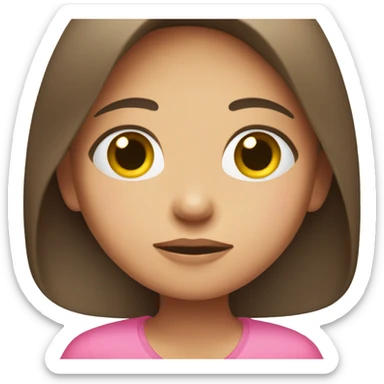 Long Brunette girl with her Hands covering her mouth with pink shirt sticker