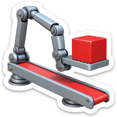 robot arm which is picking block on conveyor belt sticker