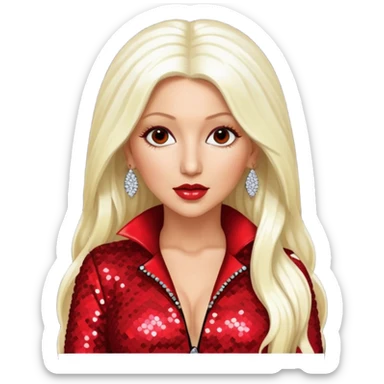 Christina Aguilera with long platinum blonde hair, red sequin outfit sticker