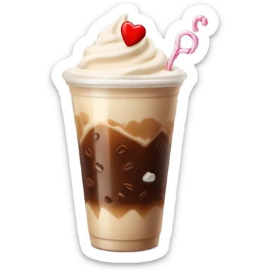 Ice coffee with cream and hearts sticker
