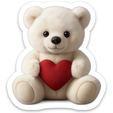 Change the teddy bear's fur to a realistic white color, keep soft lighting, and maintain a transparent background. The style should look realistic and natural with soft lighting effects. sticker