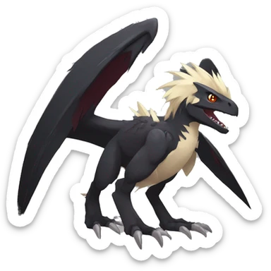  Cool Edgy Black Digimon-Fakemon-Raptor-Reptile with beige belly and maroon-colored mane full body sticker