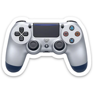 Clash of Clans aesthetic: Cinematic Playful PlayStation 4 DualShock Controller Portrait Emoji, rendered in a 3D vector-style similar to standard emojis with minimal shading and bold, simplified shapes. A compact, distinct form with signature details, softly glowing with a cutting-edge console technology charm. Simplified yet unmistakably iconic, highly detailed and consistent, glowing with a soft radiance and high shine. Stylized with a touch of technological advancement and a soft glowing outline, capturing the essence of a beloved gaming relic with a friendly, playful manner! sticker