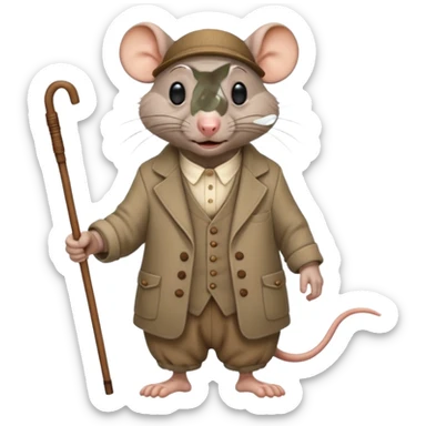 Old rat with wrinkles, happy, with old clothes and a cane  sticker