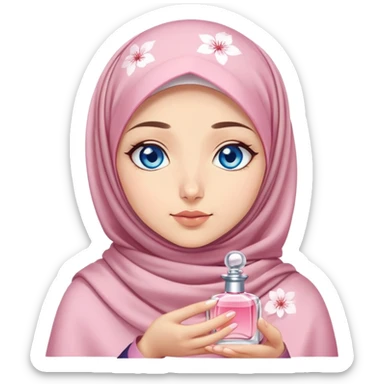 Turkish beautiful finish Konya girl blue eyes with sakura hijab smells perfume on the floor  sticker