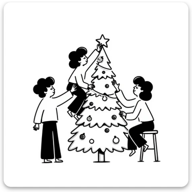 people decorating a Christmas tree sticker