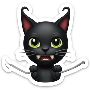 Black devil cat with horns and a pitch fork sticker