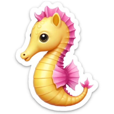 extremely cute aesthetic seahorse with tiny body, huge shiny round eyes, soft colors, extra charming, kawaii-inspired, Apple emoji style sticker