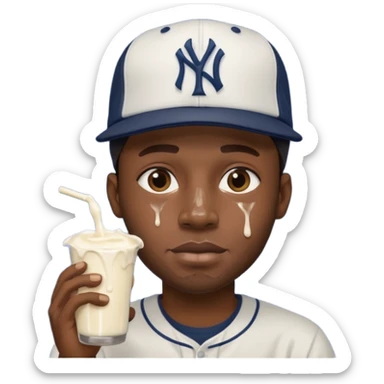 Large African American guy with New York Yankees hat face dripping in milk sticker