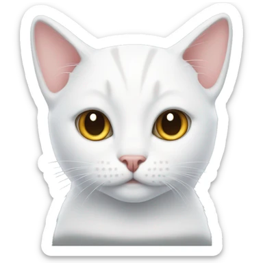 A white cat with a Blake spot on her head sticker