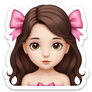 Una niña de 6 años, muy bonita, de piel blanca, con cabello largo y lazo coquette, con ojos marrones  sticker