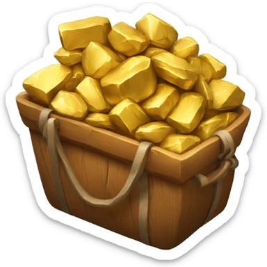 a bag of gold, wood and stone sticker