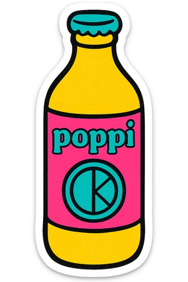 Poppi soda bottle, minimalist design, pastel colors, clean label, healthy and trendy vibe sticker