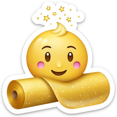 simple composition of a sparkle emoji in foreground with only a roll of patterned fabric behind it, nothing else sticker