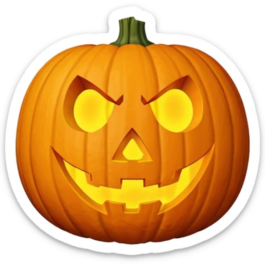 single Halloween pumpkin, carved jack-o'-lantern face, glowing inside, isolated on white background, high detail, soft natural lighting, no text, no watermark --ar 1:1 --v 6
 sticker
