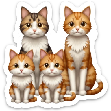 3 cats different colours including brown tabby and white, light patchy calico, and ginger and white sticker