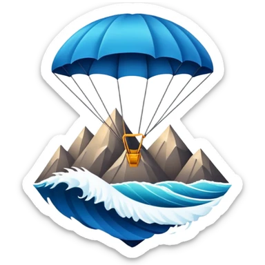 A bold emblem featuring a combination of symbols representing various extreme sports, like a mountain peak, a parachute, and a wave. The design is dynamic and sharp, capturing the thrill and adventure of extreme sports, with a strong, energetic vibe. sticker