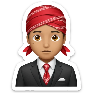 Character wearing a bandana and a suit sticker