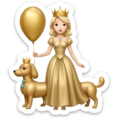 queen wearing dress, holding balloon dog sticker