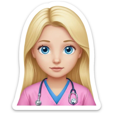 Blonde girl blue eyes long hair pink scrubs  sticker