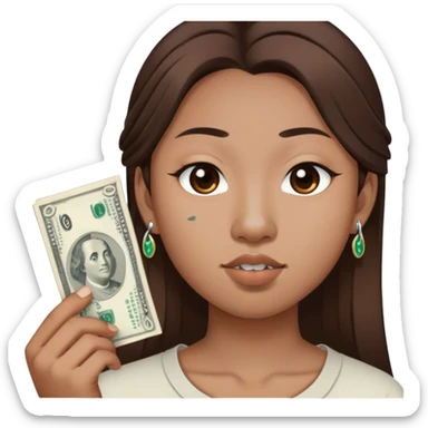 asian color de pelo castaño, con un piercing séptum en la nariz contando dólares  sticker