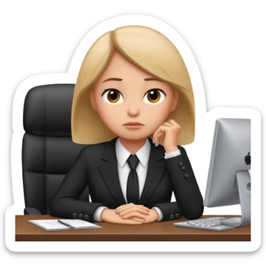 female office worker sad face on computer interview sticker