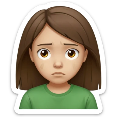 Young girl with straight, damaged, unkempt hair, wearing a green T-shirt, with a sad and discouraged expression on her face. sticker