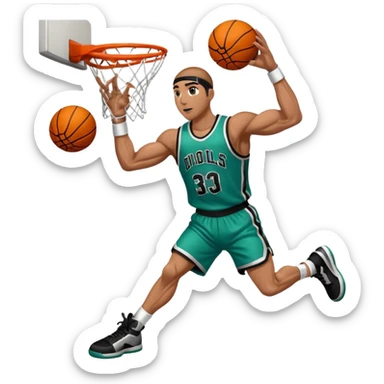 Cell from dragonball dunking a basketball wearing a custom jersey sticker