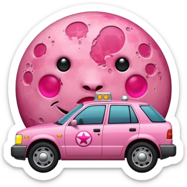 a pink full moon with a pink patrol/fuel pump attached to it sticker
