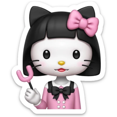 hello kitty with a blunt in a hand with long black nails and a black bow sticker
