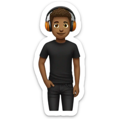 A super cool boy with headphone and black and orange Tshirt with black jeans  sticker
