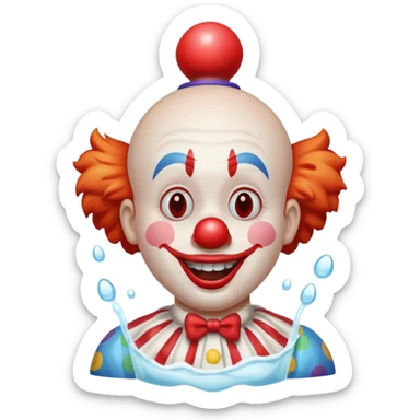 Clown dropping down to pick up soap looking from behind sticker