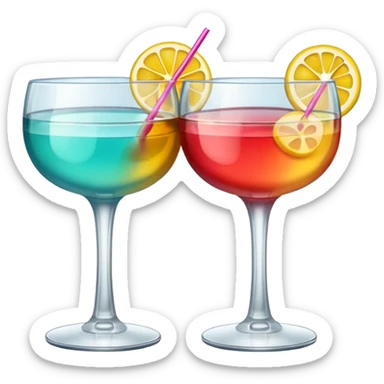 two realistic glasses of cocktail in emoji style,  coupe glass shape sticker