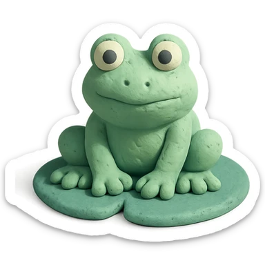frog sitting on a lily pad in claymation style with visible fingerprints and pastel palette sticker