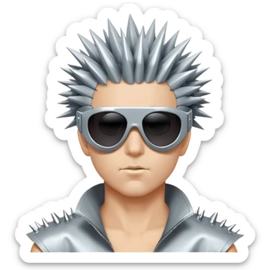 cyber y2k guy with spiky hair, futuristic sunglasses, and duct tape across his mouth sticker