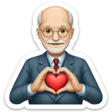 An emoji of sigmund freud making a heart with his hands sticker