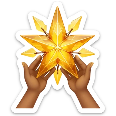 A radiant yellow dream star emerges, carefully being built by hands connecting delicate strands of golden thread and translucent panels of glowing amber glass incomplete sticker